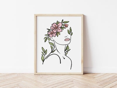 Floral Woman Wall Art Print